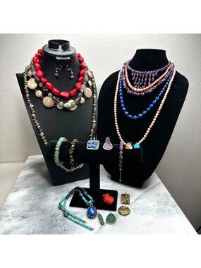 Mixed Natural Stone Jewelry 23 Piece Lot Wearable Some 925 Lapis Amethyst Coral